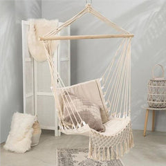 Hammock Cotton Swing Camping Rope Chair Wooden Beige Tasse Patio
