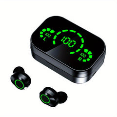Wireless Earphones With LED Display, Noise Reduction, Waterproof, And Rechargeable Battery - Perfect For Outdoor Sports And Cycling
