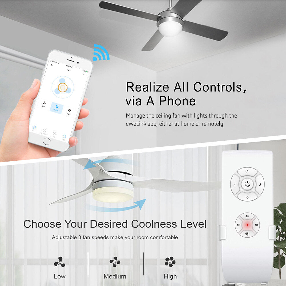 WiFi Ewelink Fan Ceiling Light Driver Controller Wireless Remote Control Timing Mobile App Remote Controller Switch Works with Alexa, Google Home 433MHz