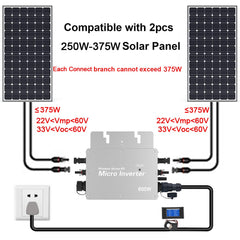 600W Micro Solar Grid Tie Inverter DC 22-60V Auto Switch Built-in WIFI Date Charge for 2*375W/2*430W PV Panels