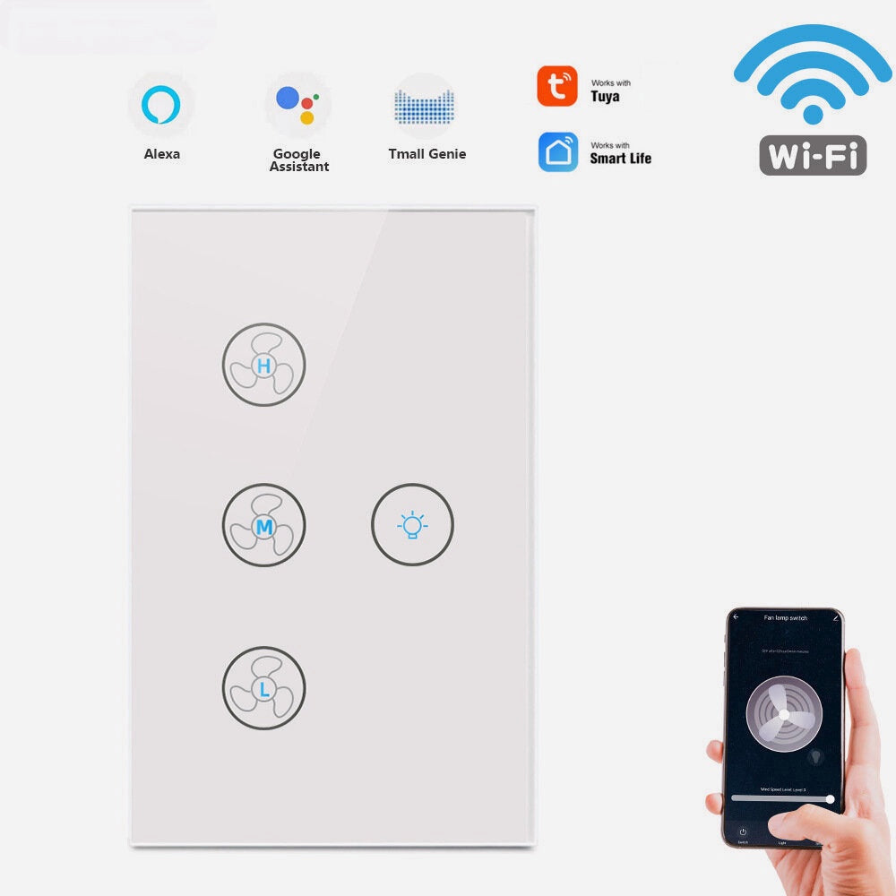 WiFi Touch Ceiling Fan Light Switch US 220V Remote Timer Control Speed Wall Switch with Alexa Google Home