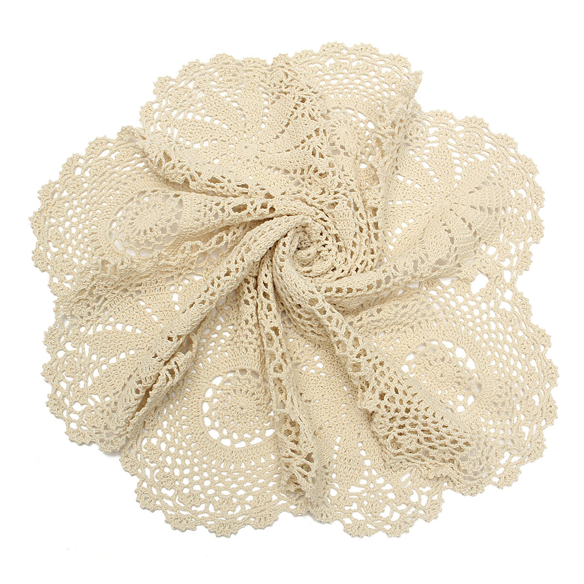 Hand Crochet Lace Floral Doily Placemat Table Cloth Cotton Round 70CM Beige Round Table Cover
