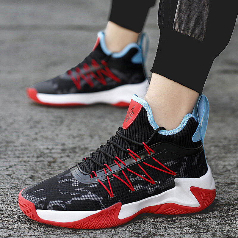 Men Sneakers High Top Lace-up Basketball Shoes Shockproof Damping Running Shoes Outdoor Jogging