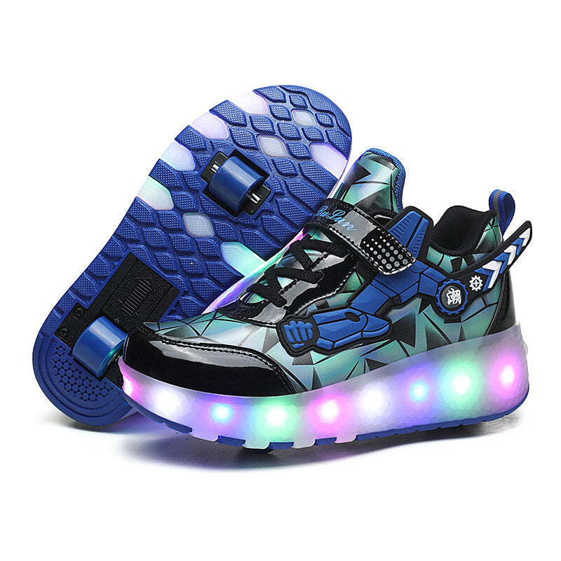 New 2-in-1 Skating Shoes USB Rechargeable Removed LED Wheels Roller Skate Sport Sneakers