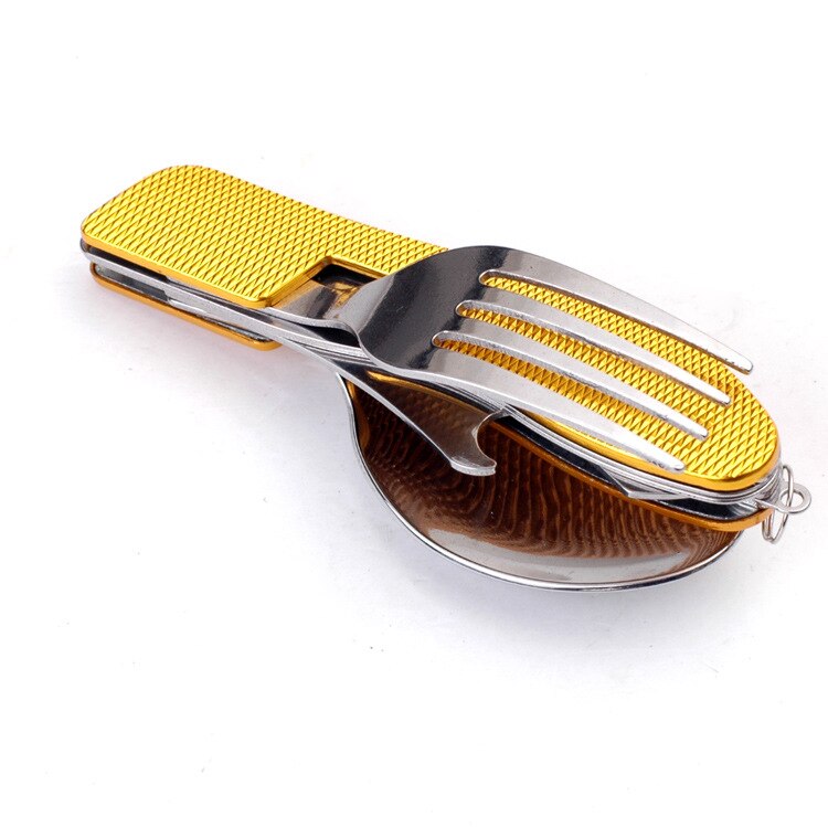 Stainless Steel Travel Kit Portable Army Green Folding Camping Picnic Cutlery Knife Fork Spoon Bottle Opener Flatware Tableware