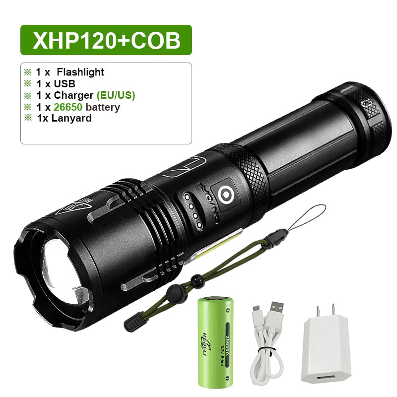 Powerful Led Flashlight XHP90 High Power Torch light Rechargeable Tactical flashlight 18650 Usb Camping Lamp
