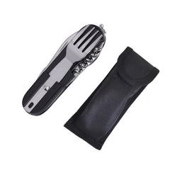Stainless Steel Travel Kit Portable Army Green Folding Camping Picnic Cutlery Knife Fork Spoon Bottle Opener Flatware Tableware