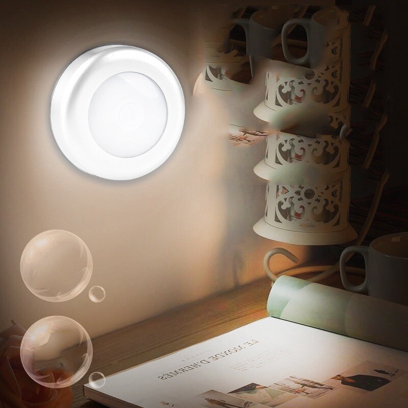 PIR Motion Round Sensor Cabinet Light Auto Smart Night Lamp LED Light For Home Bedroom Wall Closet Kitchen Wardrobe Light