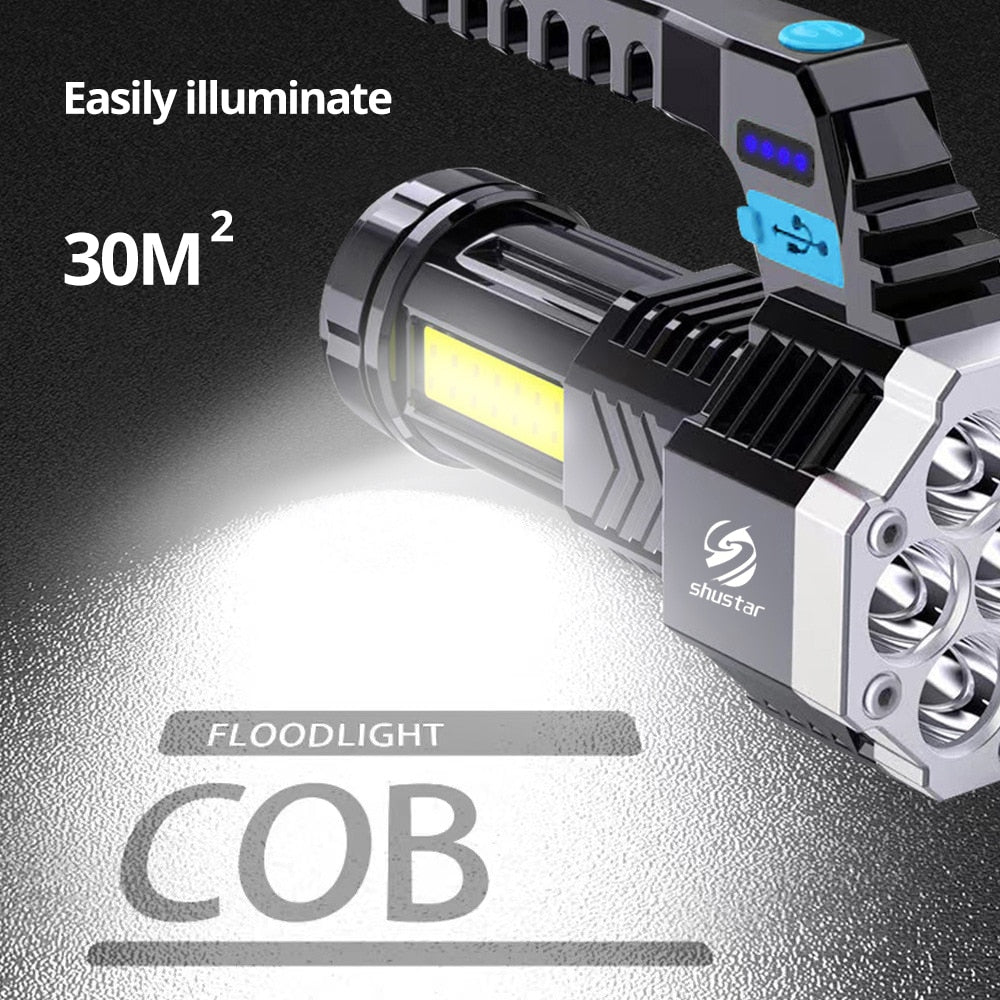 High Power Led Flashlights Cob Side Light  Lightweight Outdoor Lighting ABS Material Torch 7LED Rechargeable Flashlight Powerful