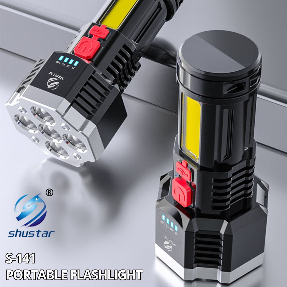 High Power Led Flashlights Cob Side Light  Lightweight Outdoor Lighting ABS Material Torch 7LED Rechargeable Flashlight Powerful