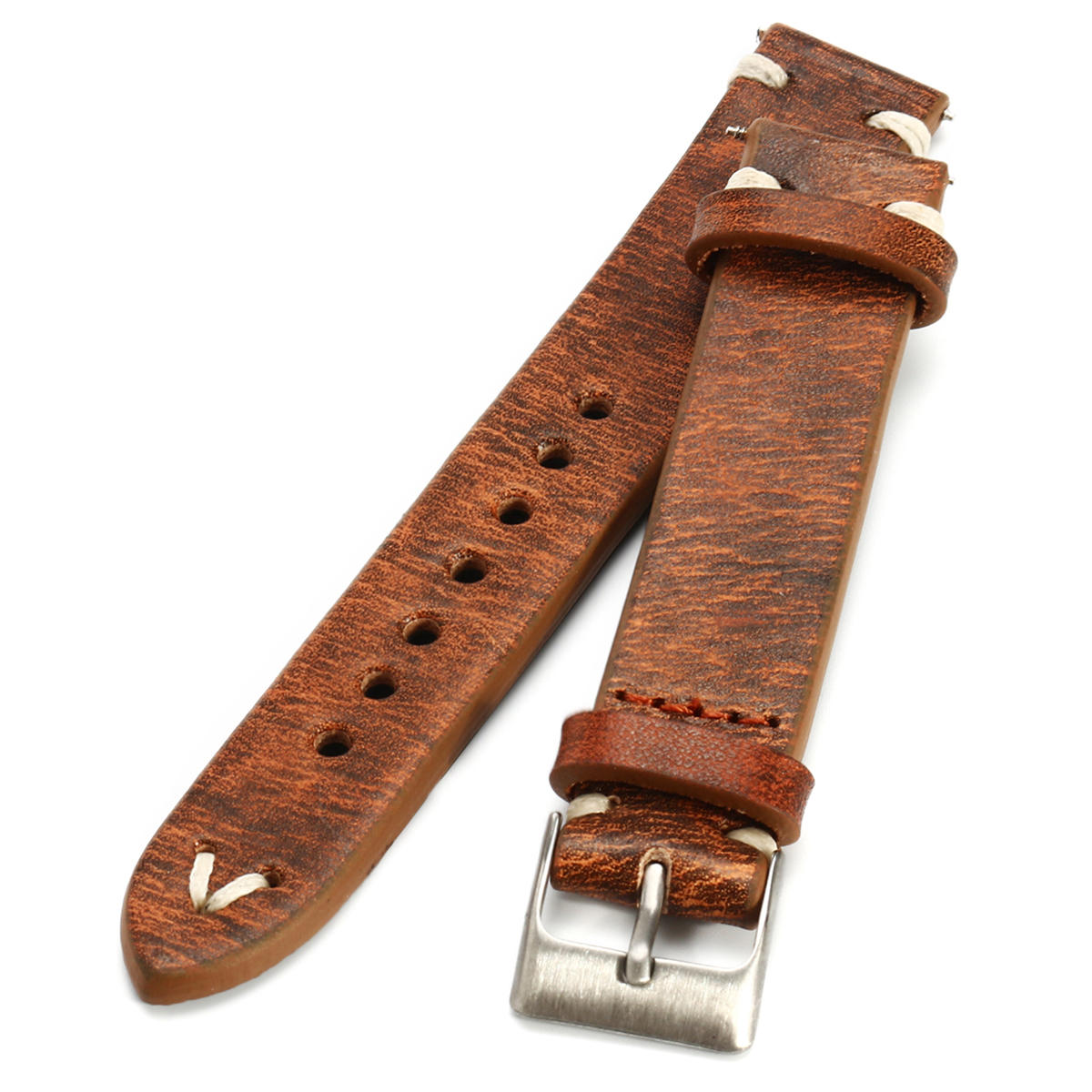 Straps Vintage Style Distressed Leather Wome/Men Watch Band Strap with Stitching