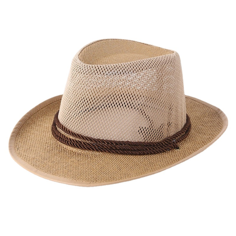 Outdoor straw hat men summer seaside beach hat western cowboy hat mens camping sun hat sunscreen sun hat