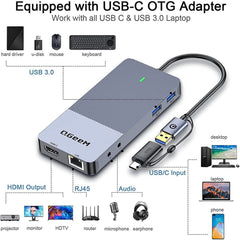 11 In 1 USB Type-C Hub Docking Station Adapter With Dual 4K HDMI Display Display Port