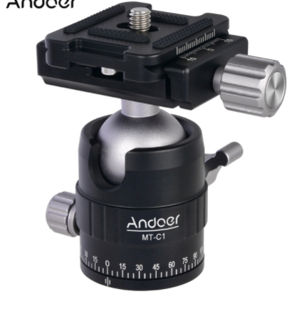 Compact Size Panoramic Tripod Ball Head Adapter 360° Rotation Aluminium Alloy with Quick Release Plate