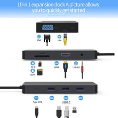 10 In 1 USB-C Hub Docking Station Adapter