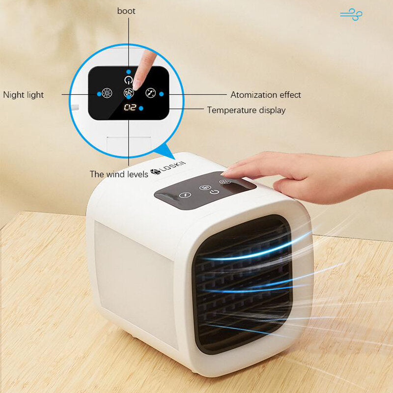 Air Conditioner Desktop Air Cooler Electric Fan 5 Gear Wind Speeds with Colorful Light Low Noise for Home Office