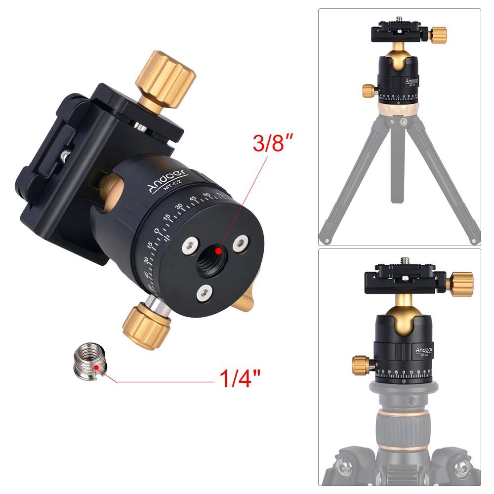 Compact Size Panoramic Tripod Ball Head Adapter 360° Rotation Aluminium Alloy with Quick Release Plate