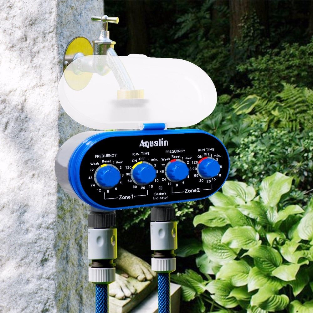 Ball Valve Electronic Automatic Watering Two Outlet Four Dials Water Timer Garden Irrigation Controller for Garden, Yard #21032 - JustgreenBox