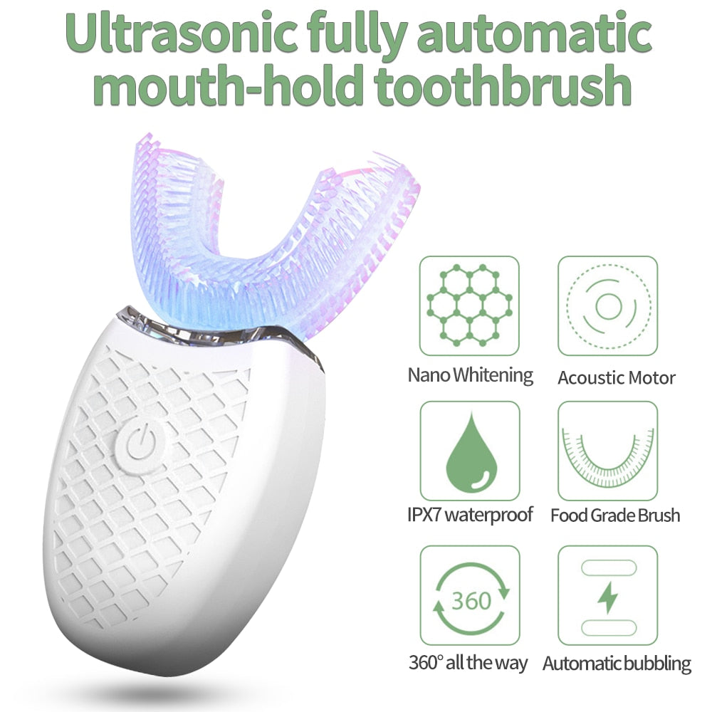 Automatic Blue Light Whitening Silicone Toothbrush 360 Degree USB Rechargeable Teeth Cleaner