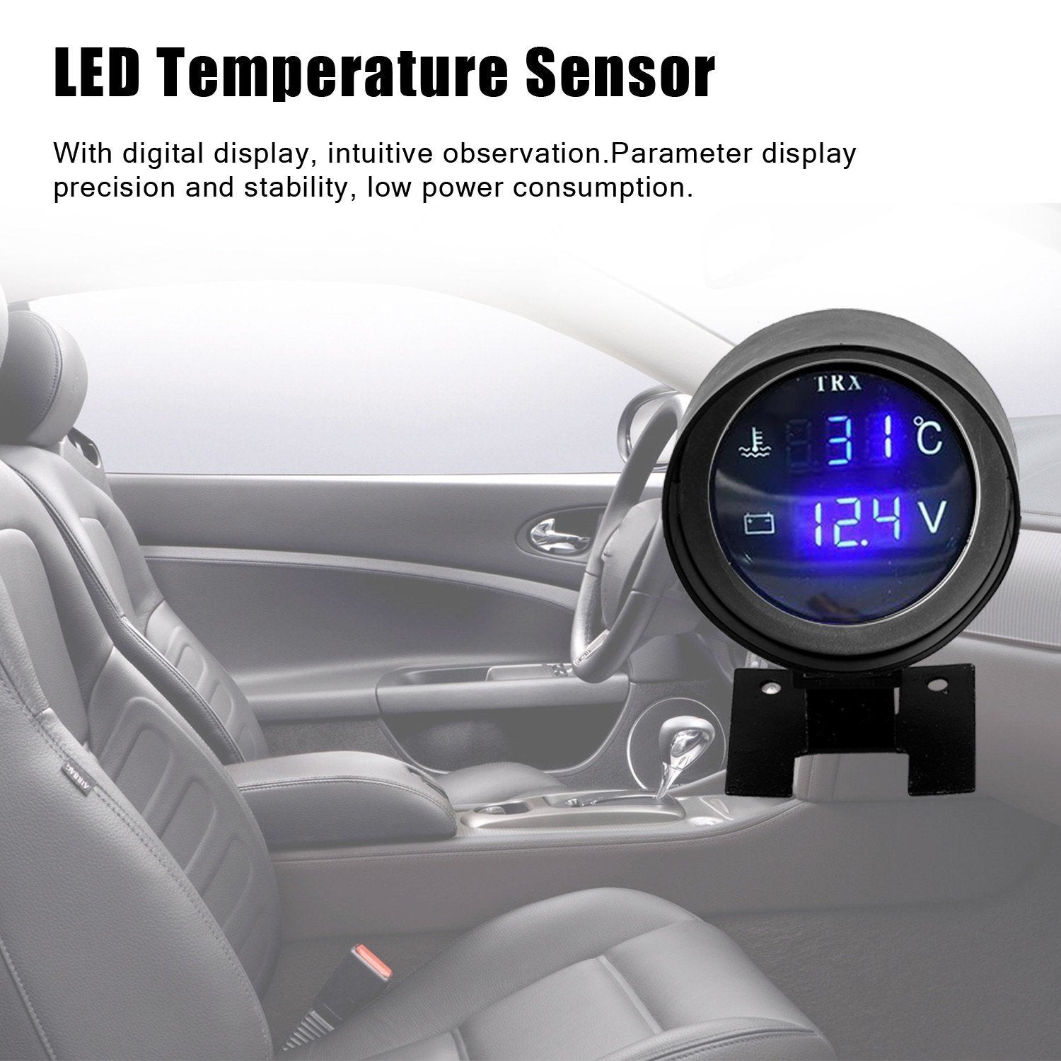 Round LED Digital Car Truck Water Temp Gauge Temperature Sensor Moto + Voltmeter 2 in 1