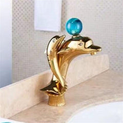 Golden Dolphin Style Bathroom Basin Faucet Brass Single Hole Hot And Cold Sink Mixer Tap