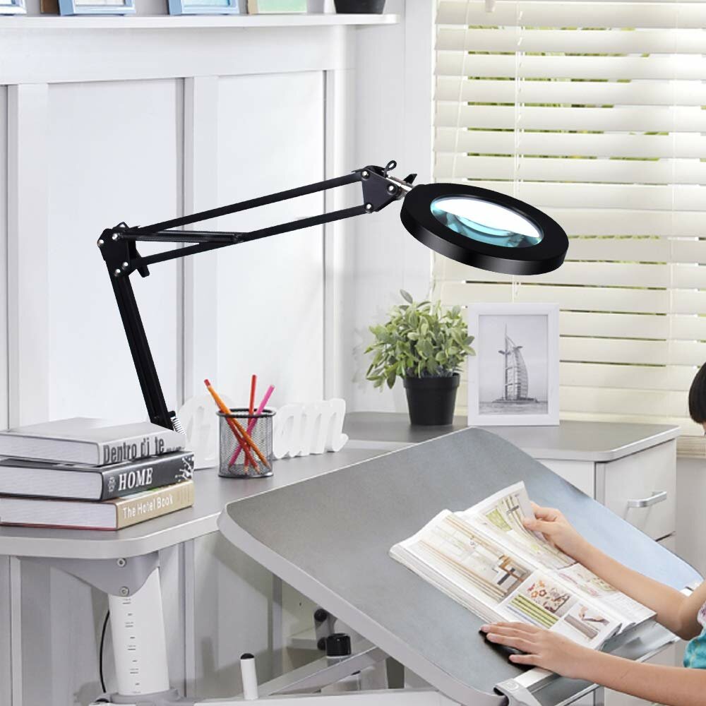 Flexible Desk Magnifier 5X USB LED Magnifying Glass 3 Colors Illuminated Magnifier