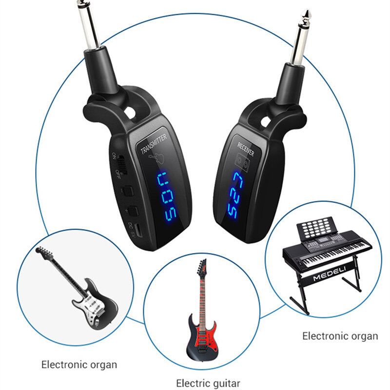 LED Display Wireless Guitar Bass Transmitter Receiver UHF System for Electric with 500mah Battery