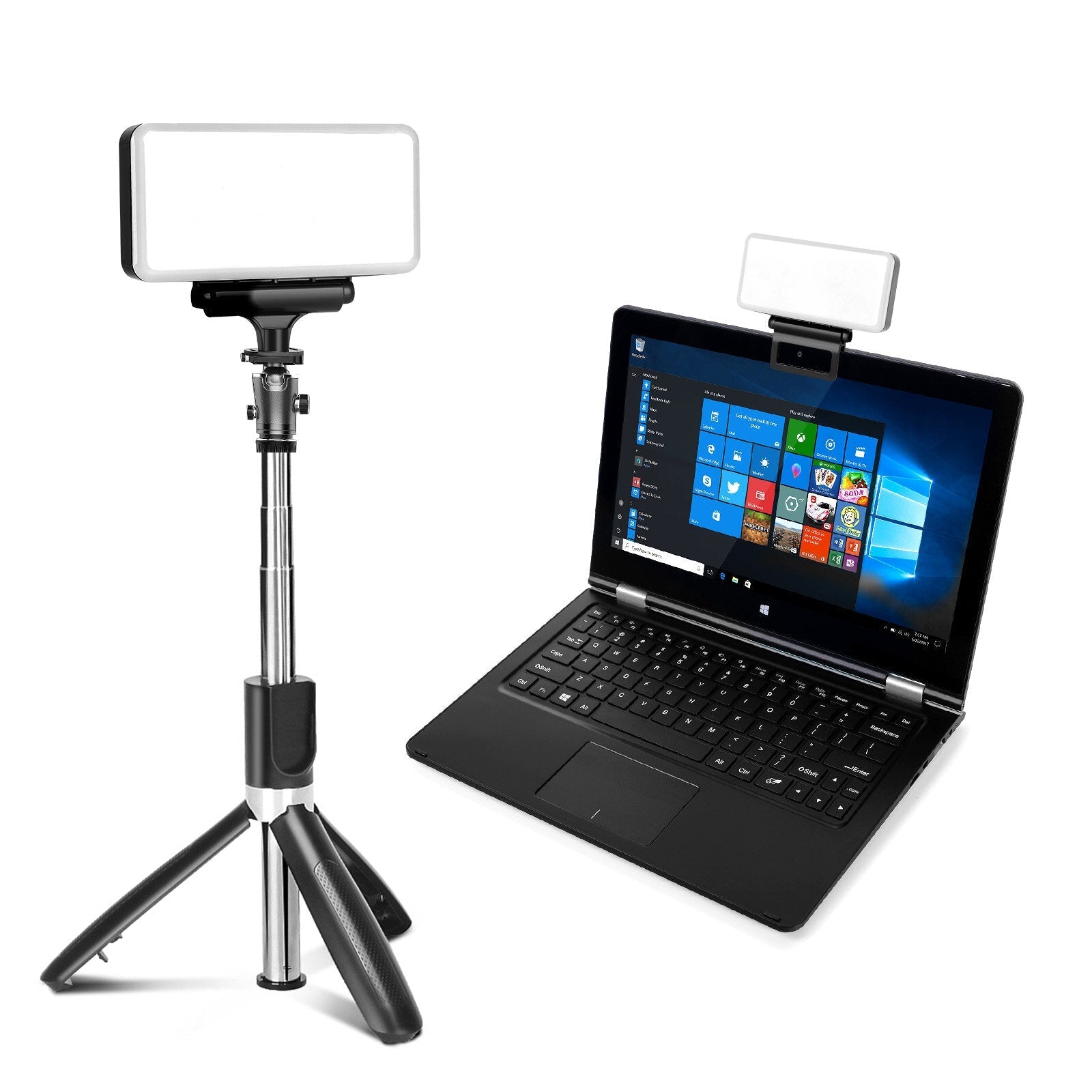 Video Light 2600K-6000k Fill Lamp with Three Stands for Camera Sport Cameras PC Laptop Phone Tripod Monopod