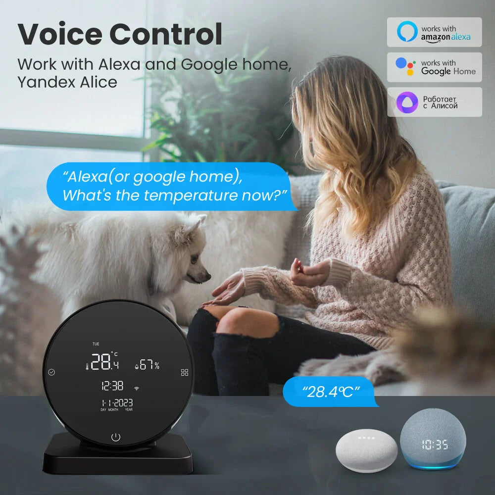 3-in-1 Tuya WiFi IR Remote Controller with Alarm Clock, Temperature & Humidity Sensor - Compatible with Alexa & Google Home