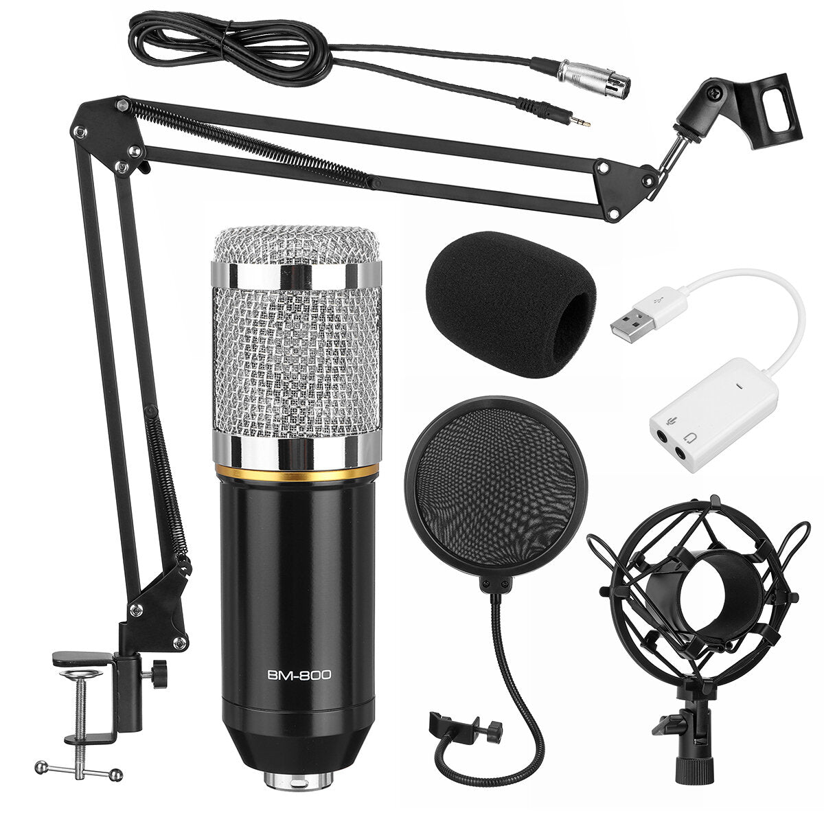 Condenser Microphone Kit Studio Suspension Boom Scissor Arm Stand with Fliter