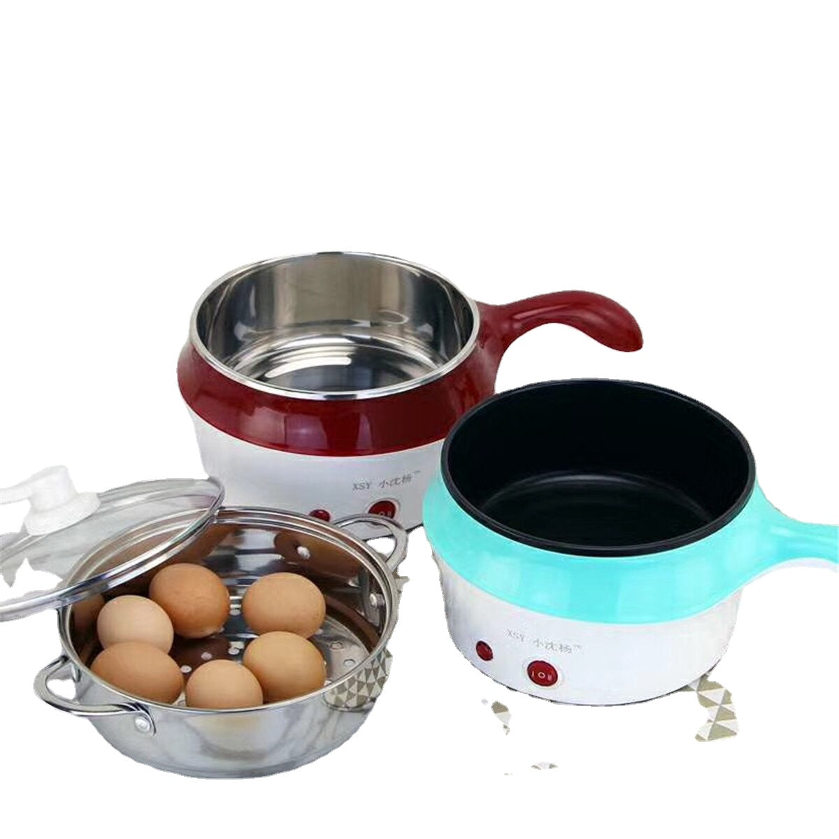 1.8L Double-Layer Stainless Steel Mini Electric Pot Pan Cooker Cooking Fry Stew