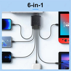 6-Port USB Charger QC3.0 Fast Charging Adapter EU Plug for iPhone, Xiaomi, Hui, Samsung