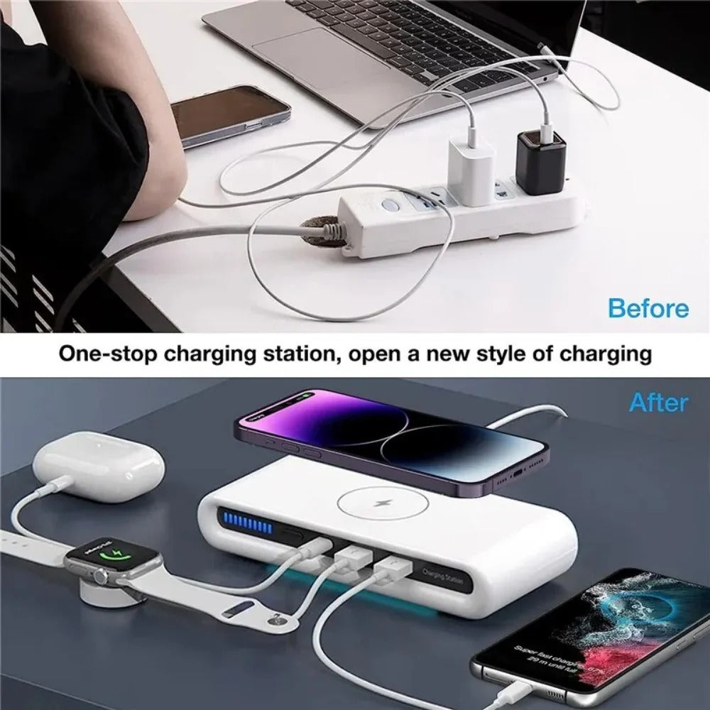 4-in-1 Wireless Charger Stand with LED Light, Type-C PD USB for iPhone, Samsung, Xiaomi