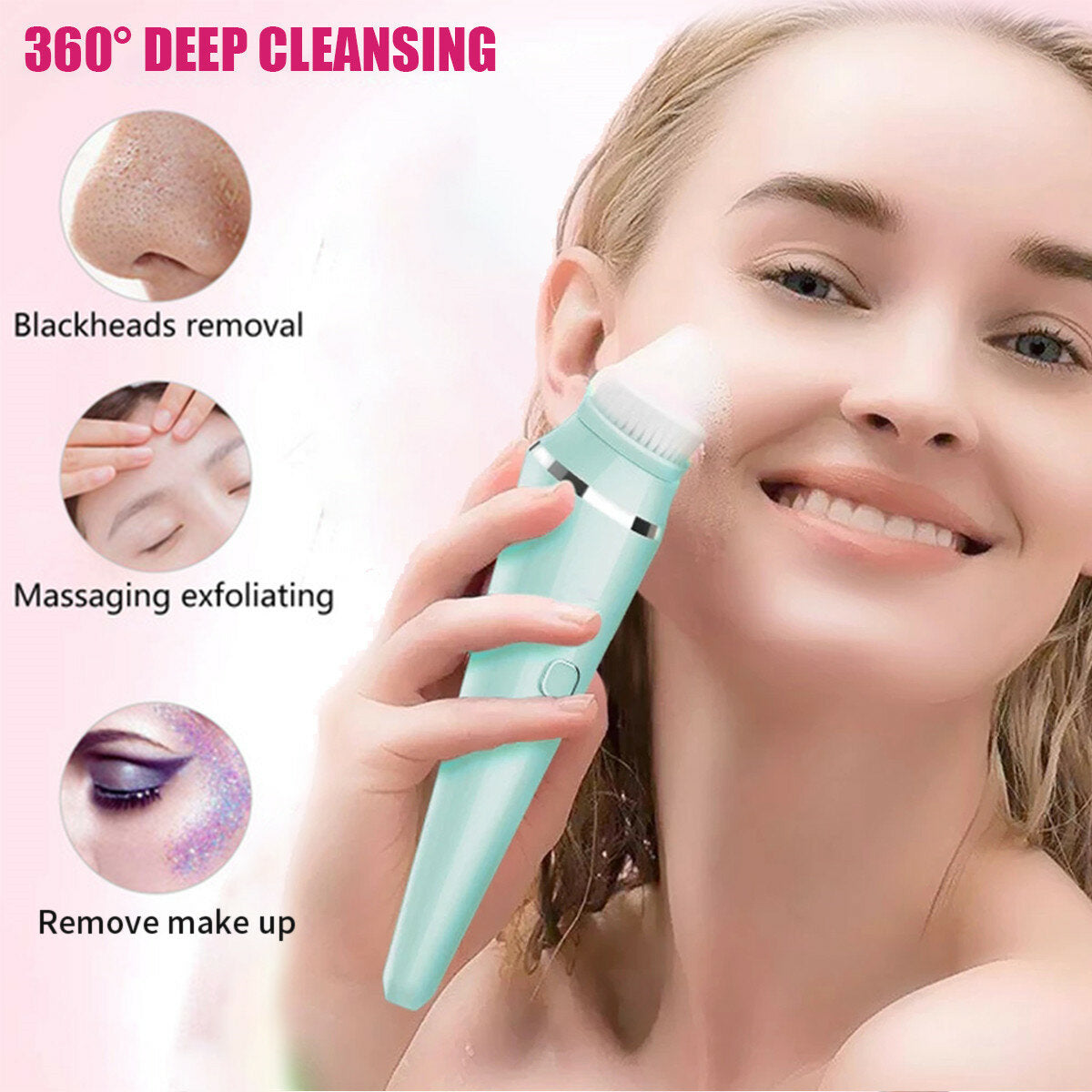 Electric Facial Wash Brush Waterproof Silicone Facial Cleanser 4-in-1 Cleaner