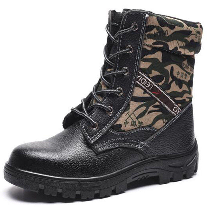 Winter Men Camouflage Steel toe Fur Lined work Ankle boots Labor Safety Shoes Work Shoes Waterproof