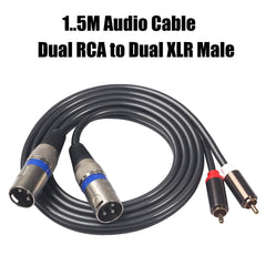 Audio Cable Dual RCA to Dual XLR Male Audio Line 1.5m Microphone Cable for Microphone Sound Console Amplifier