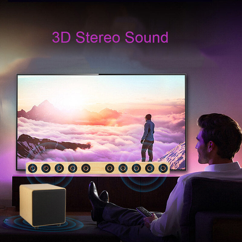 Wooden TV SoundBar 40W Bluetooth 5.0 U Disk TF Card Playing Speker 360Stereo Surround Subwoofer with 10 Playing Units