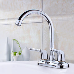 Kitchen Water Tap Dual Handle Faucet 360 Double Spout Sink Basin Mixer Bathroom