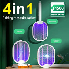 4-in-1 Foldable Electric Mosquito Swatter with UV Light, USB Rechargeable, 5W Power, Dual Safety Switch for Home & Outdoor Use