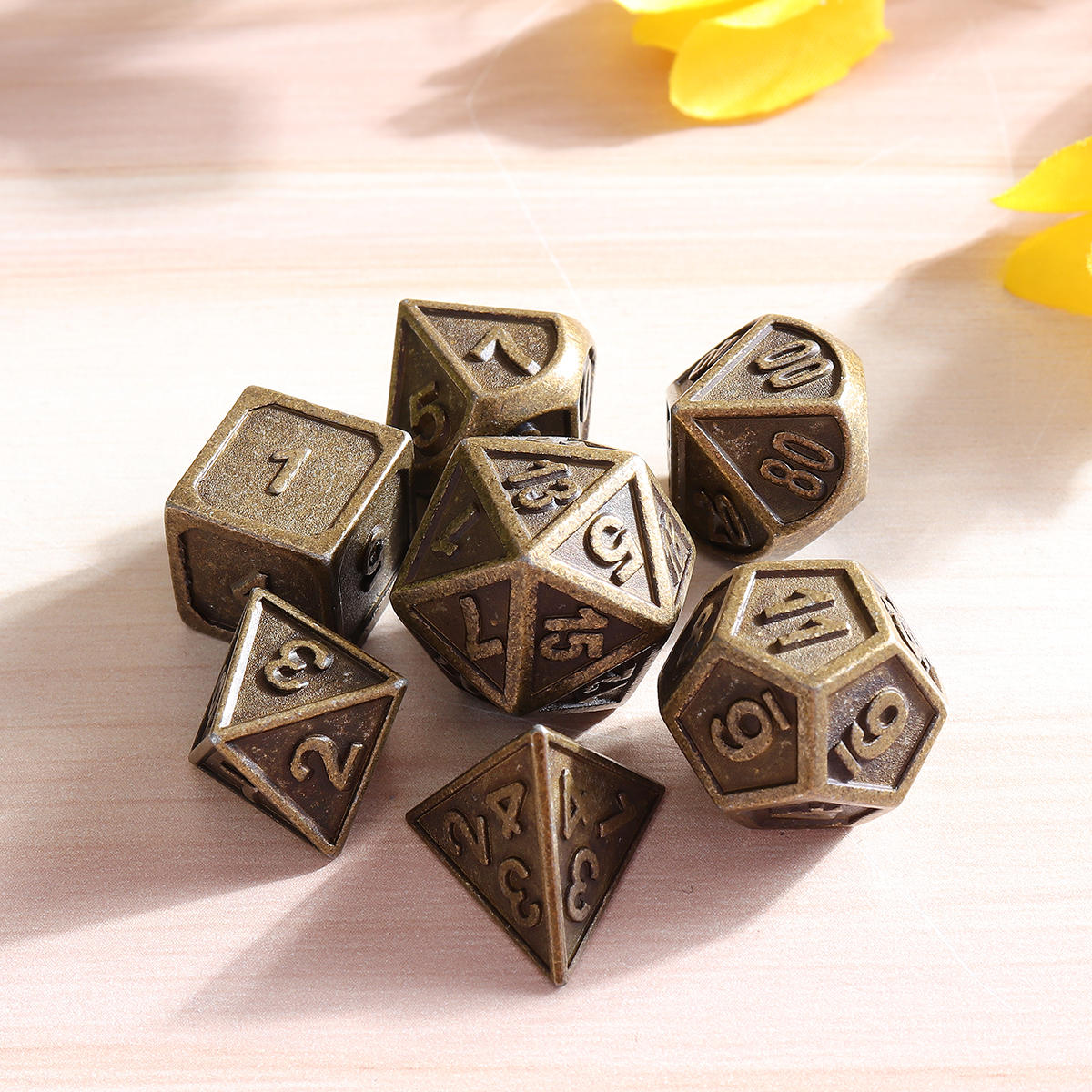 7pcs Embossed Heavy Metal Polyhedral Dices RPG Multisided Dices Set With Bag