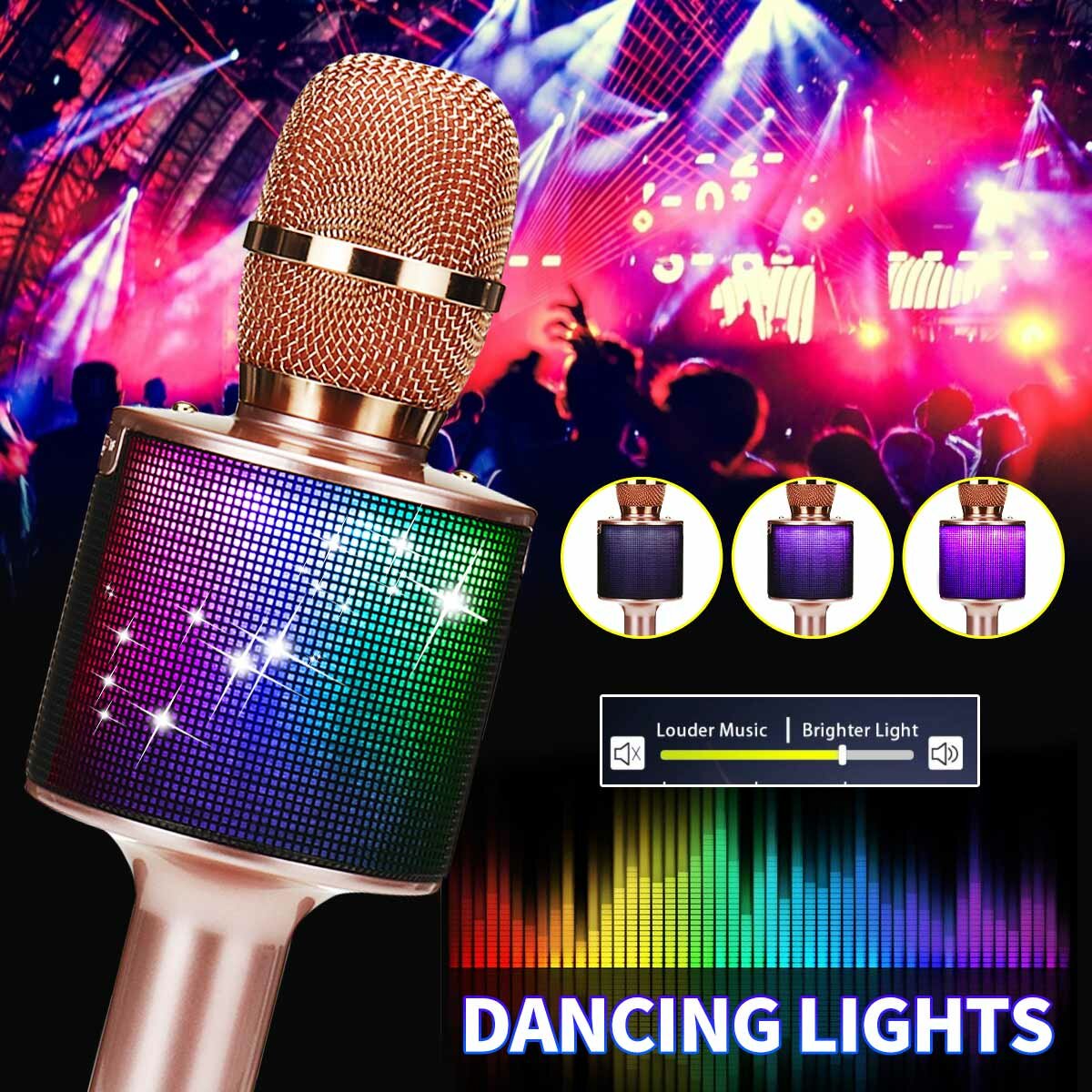 Wireless Microphone bluetooth Speaker HIFI TF Card AUX-In Luminous 2600mAh Music Player Recorder for K Songs Karaoke KTV Singing