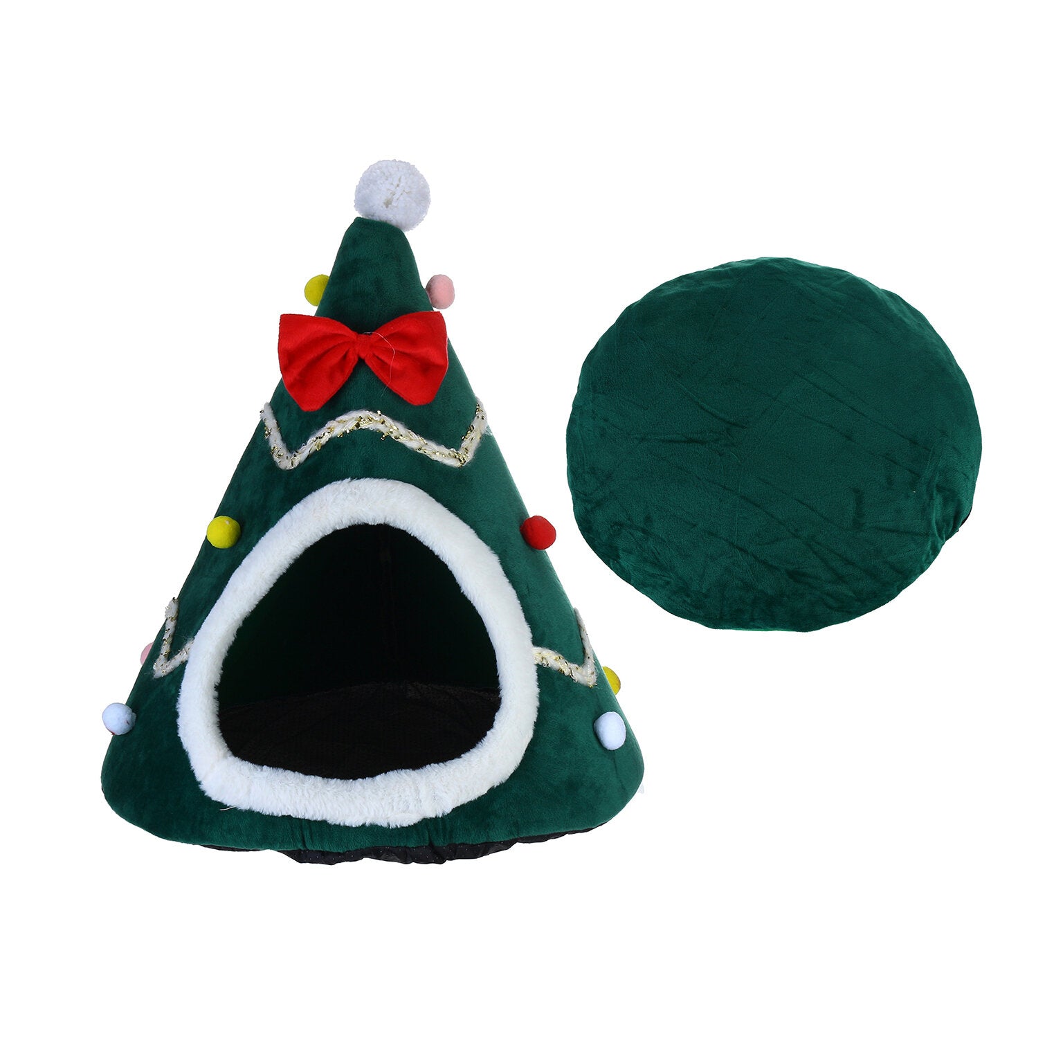Cat Pet Dog Christmas Tree Shape Velvet Warm House Cave Beds Indoor Cats Cozy Wool Igloo Pet House