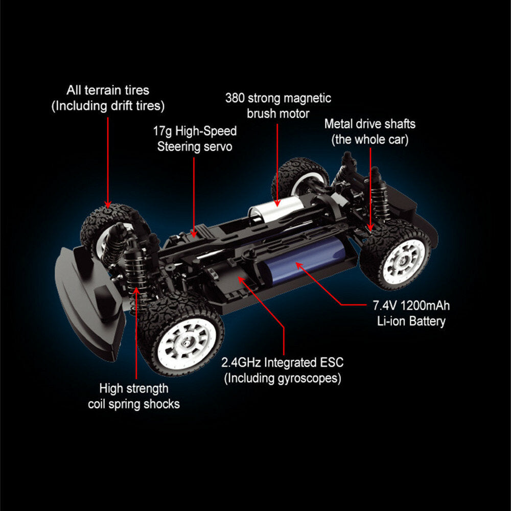 RTR 1/16 2.4G 4WD 30km/h RC Car LED Light On-Road Proportional Control Vehicles Model