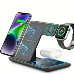 3-in-1 Wireless Charger for iPhone 15/14/13/12 Pro Max, Apple Watch, AirPods, 15W Fast Charging Dock