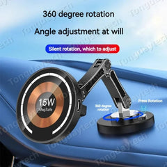 15W Magnetic Car Wireless Charger 360° Fold-able Stand for iPhone & Samsung