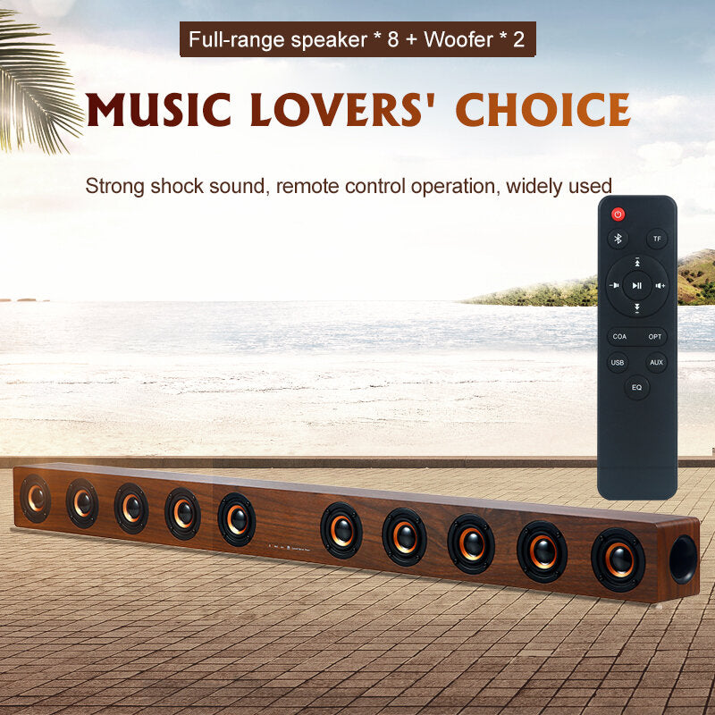 Wooden TV SoundBar 40W Bluetooth 5.0 U Disk TF Card Playing Speker 360Stereo Surround Subwoofer with 10 Playing Units