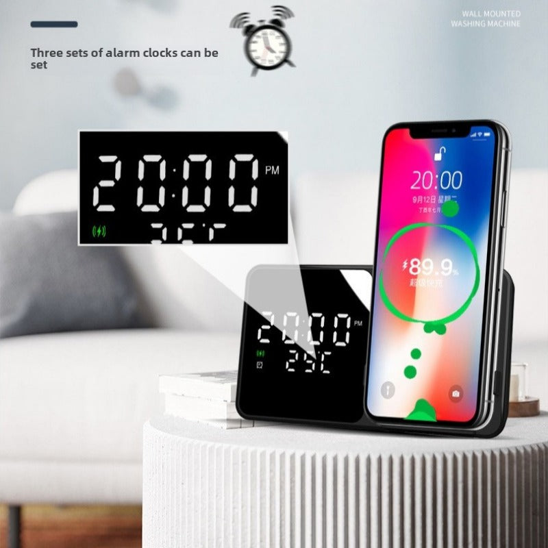 15W Wireless Charger & Alarm Clock for iPhone 15, Samsung Z Flip4 - Fast Qi Charging, Temp Display