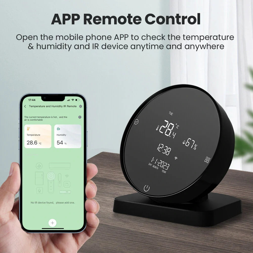 3-in-1 Tuya WiFi IR Remote Controller with Alarm Clock, Temperature & Humidity Sensor - Compatible with Alexa & Google Home