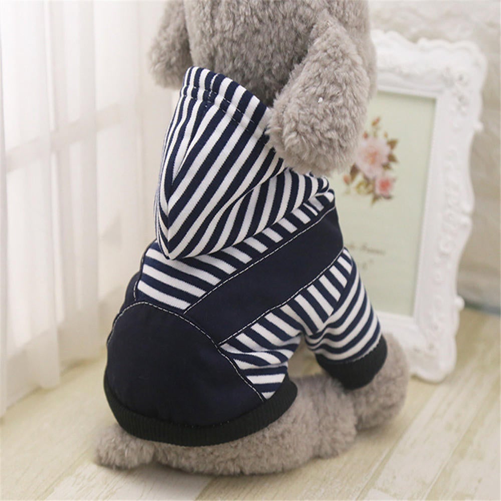 Pet Dog Winter Cotton Clothes Warm Soft Straps Stripe Color Hoodie Coats With Hat In All Size