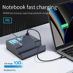 72W 7-Port USB PD Charger: 3 USB-C, USB-A, 3 AC, Wireless Fast Charger for iPhone, Hui, Xiaomi